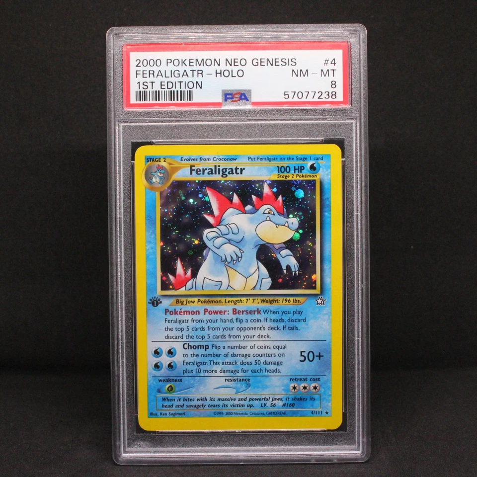 🔥 PSA 8 NM-MT 1ST EDITION FERALIGATR HOLO RARE | NEO GENESIS 4/111 🔥 - Image 1 of 3