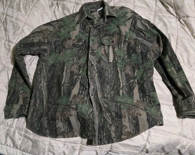 Vtg Wolf Mountain Huntingwear Trebark Camo Chamois Shirt 2XL Tall - Image 1 of 4