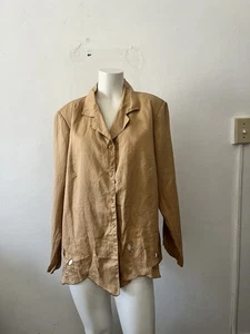 Lino USA Womens Linen Blazer Jacket Size XL Beige 3/4 Sleeve Cut Out Lace Button - Picture 1 of 8