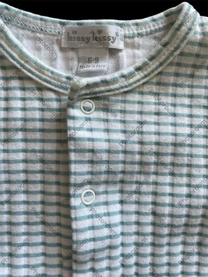 Kissy Kissy EUC Teal/White Stripe Pima Cotton Ribbed Knit Snap Footie-6-9Mos - Image 1 of 4