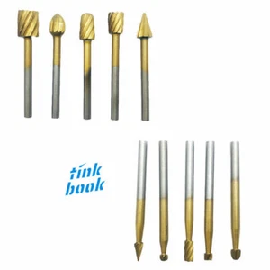 US 10PC Gold Tungsten Carbide Cutting Burr Set Dremel Drill Bits rotary grinder - Picture 1 of 5
