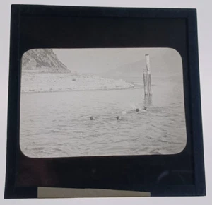 Antique Magic Glass Lantern Slide - Diving for Pearls, Lake Como, Italy - Picture 1 of 2
