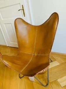 Vintage Buffalo Ten Leather Butterfly Chair Lounge Relax Arm Chair Folding BKF - Picture 1 of 11