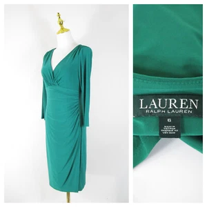 Lauren Ralph Lauren Womens Solid Green Fitted Sheath Dress 6 Formal Business - Picture 1 of 9