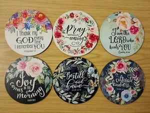 Set of 6 Bible Verses Flowers Wooden Coasters Christian Gift 10cm x 10cm - Picture 1 of 7
