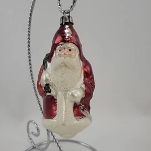 Vintage Blown Glass Santa Mica Christmas Ornament West Germany - Picture 1 of 10