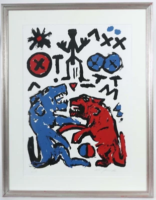 A.R. Penck ""Mit den Wölfen heulen" Farbsiebdruck handsigniert nummeriert groß - Bild 1 von 4