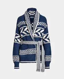 Polo RALPH LAUREN AZTEC CARDIGAN Southwestern Serape Geo Linen Navajo Sweater S - Picture 1 of 16