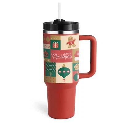 Taza Térmica Navidad 40oz Paja Café Aislante Taza Con Asa Portátil Coche  Foto 1 de 4
