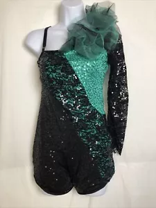 Weissman Spirit Indestructible 8760 Asymmetrical Ruffle Sequin Biketard Size MA - Foto 1 di 2