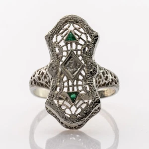 Art Deco Ring aus 585er Weißgold mit Brillant und Smaragden - Bild 1 von 5