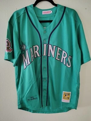 KEN GRIFFEY JR. SEATTLE MARINERS GREEN THROWBACK BUTTON DOWN JERSEY-SIZE L-NWOT - Image 1 of 4