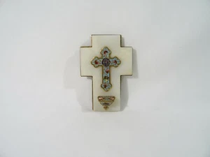 Antiguo Pila de Agua Bendita en Cristal Cloisonnes Mármol Esmalte Stoup Católico - Imagen 1 de 10