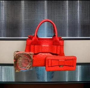 Womens Kate Spade Ostrich Leather Handbag Crossbody Satchel & Wallet EUC Rare - Bild 1 von 13