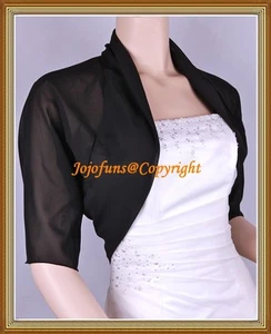BLACK CHIFFON SHRUG/BOLERO/CAPE/WRAP/JACKET,1/2 Sleeve - Picture 1 of 4