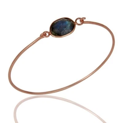 Natural Labradorite Birthstone Jewelry Rose Gold Plated Sterling Silver Bangle - Image 1 of 4