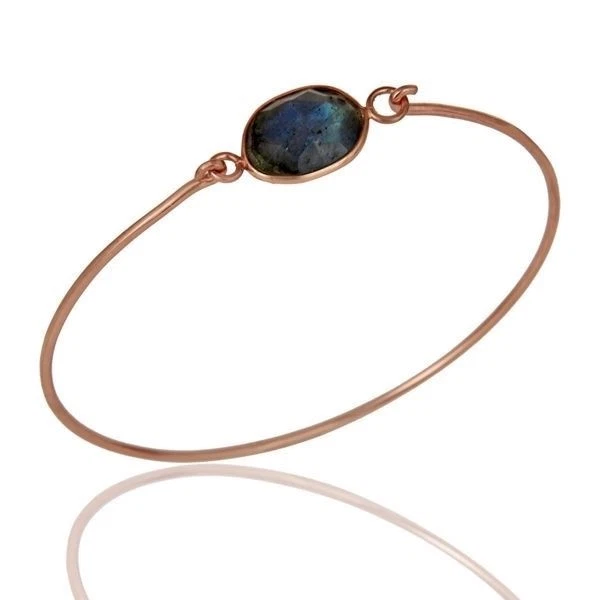Natural Labradorite Birthstone Jewelry Rose Gold Plated Sterling Silver Bangle - Image 1 of 4