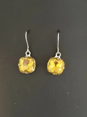 Gorgeous Cushion Earrings Made  with Swarovski Lime.  Made in UK.  - Image 1 of 4