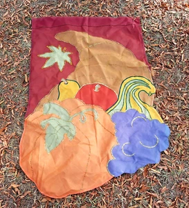Fall Autumn Garden Flag 29"X45" Cornucopia Fruit Pumpkins Squash Applique - Picture 1 of 5