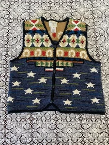 Susan Bristol Vintage 90s Hand Embroidered Western Knit Sweater Vest PS - Picture 1 of 8