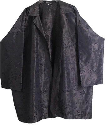 NUEVO Abrigo Chaqueta Floral Seda Peso Pesado Eskandar Talla 1 O/S Marrón Negro 36”L Foto 1 de 4