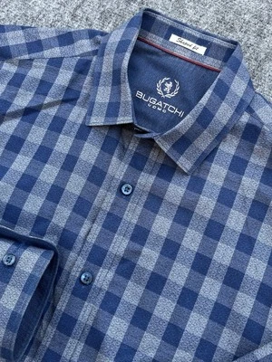 Bugatchi Shaped fit Button Shirt Medium Cotton  Multi Blue Check Work School EUC - Image 1 of 4