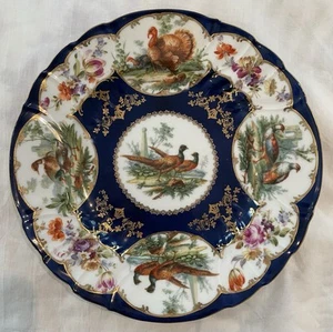 Antique Royal Vienna Blue Porcelain Pheasant Duck Plate 18th C 9.5” Gold Rim (1) - Picture 1 of 16