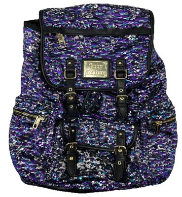 Juicy Couture Sequins Womens Purple Multi Pocket Medium Back Pack Nice Condition - Image 1 of 4