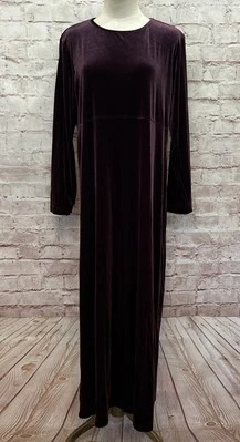 Liz Claiborne Vintage Velvet Velour Purple Plum Maxi Long Sleeve Dress Petite L - Image 1 of 4