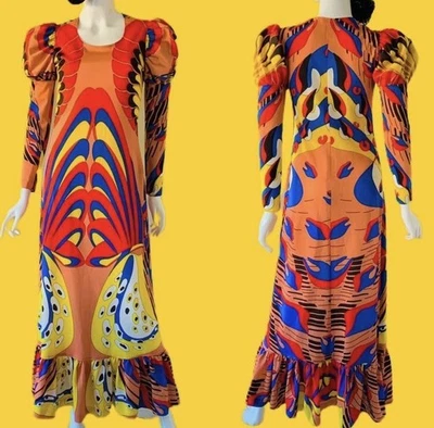 Vintage 60s/70s Rare Psychedelic Medieval Maxi Dress With Mutton Sleeves OOAK  - Image 1 of 4