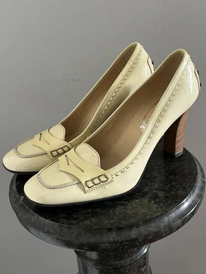 Zapatos de tacón alto Tods punta cuadrada charol centavo mocasines Gomini amarillo neutro 8,5 Foto 1 de 4