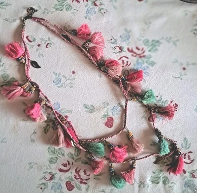 Kette Ibiza Festivall Hippie Quasten Türkis Pink Perlen Fransen Zopf Troddel 45 - Bild 1 von 4