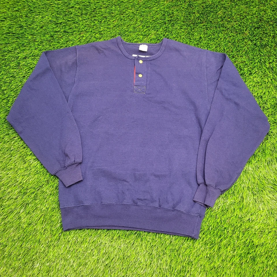 Vintage 80s JERZEES Henley Sweatshirt S/M 18x24 Purple Crop USA - Image 1 of 4