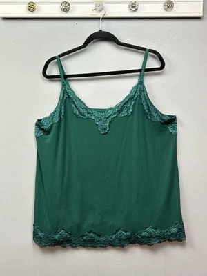 Lane Bryant Camisole Womens 22/24 Green Lace Trim Adjustable Strap Tank Top - Image 1 of 4
