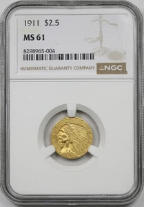1911 $2.5 NGC MS 61 Indian Head Gold Quarter Eagle - Picture 1 of 4