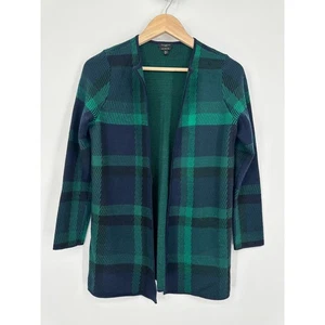 Talbots 100 % Merinowolle kariert Schottenkaro Strickjacke vorne offen Longpullover, M Petite - Bild 1 von 11