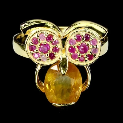 Anillo de plata de ley 925 ovalado zafiro amarillo 9x7 mm rubí piedras preciosas joyería tamaño 7 Foto 1 de 4
