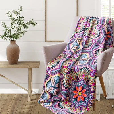 Decorative Luxury Floral Fleece Throw Blanket: Mandala Bohemian Boho Botanica... - Image 1 of 4