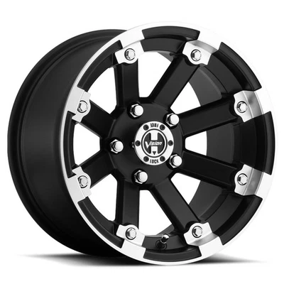 12x8 -10.2 Vision 393 Lock Out 5x4.5 Matte Black Machined Lip Wheels (Set of 4) - Image 1 of 2