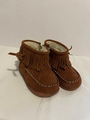 Infant Ankle Boots Size 9-12 months Moccasins Brown Leather Soft Sole - Image 1 of 3