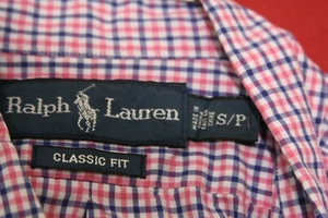 RALPH LAUREN Men's S Classic Fit Plaid Checked Button Up Shirt Pink SS Pony Navy - Picture 1 of 5