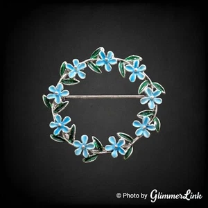 Vintage Beau Sterling Forget Me Not Blue Flowers Round Wreath Brooch Pin - Picture 1 of 6