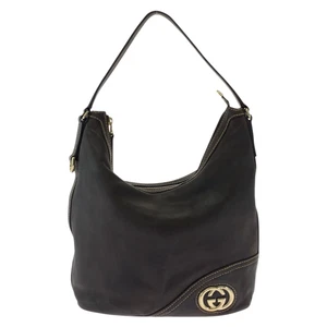 GUCCI Interlocking 182491 Shoulder Bag Brown Gold Hardware leather GG - Picture 1 of 10
