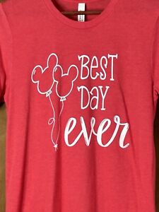Disney Tee Best Day Ever Mickey Ears Red Canvas T Shirt Size Small Crew Neck