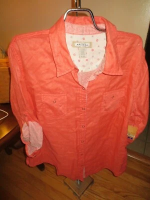 Camisa para mujer Arizona Salmon manga 3/4 botones talla 1 X nueva con etiquetas Foto 1 de 3