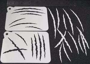 2 in 1 DIFFERENT STYLE SCRATCHES Airbrush Paint Stencils Face Body Halloween - Picture 1 of 3
