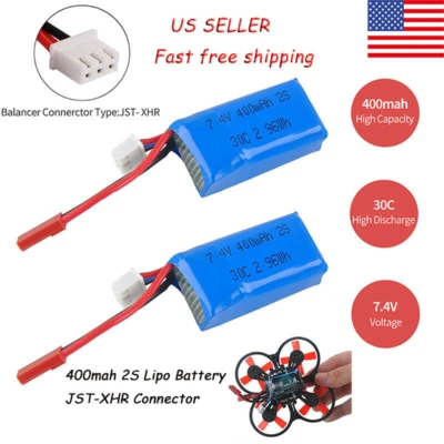 2x 400mAh 7.4V 30C LiPo Battery Pack 2S JST Plug for Micro FPV Racing Drone USA - Image 1 of 4