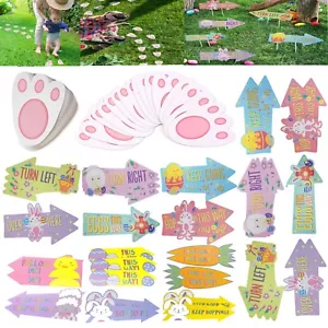 Easter Egg Hunt Arrow Signs & Bunny Rabbit Feet Footprint Game Decor Kids Fun - Picture 1 of 61