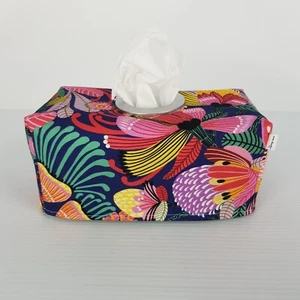 Tissue Box Cover Handmade Multi-Coloured Floral Silver Circle Opening - Picture 1 of 10