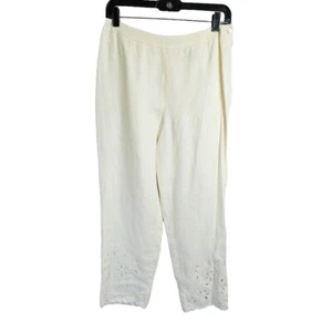 Vtg KATE HILL 100% Linen Cropped Pants Floral Cut Out OFF WHITE BEIGE size 8 P - Picture 1 of 6